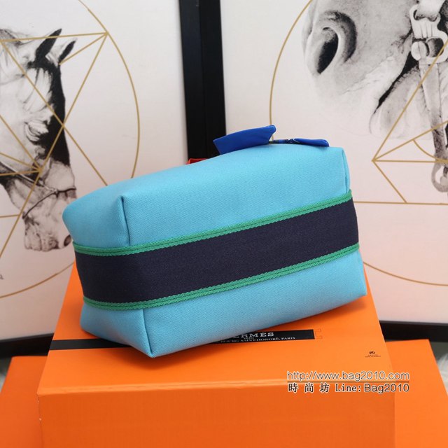 Hermes女包 愛馬仕飯盒包 Trousse Bride-A-Brace Hermes帆布便當包 湖水綠  tdh2157